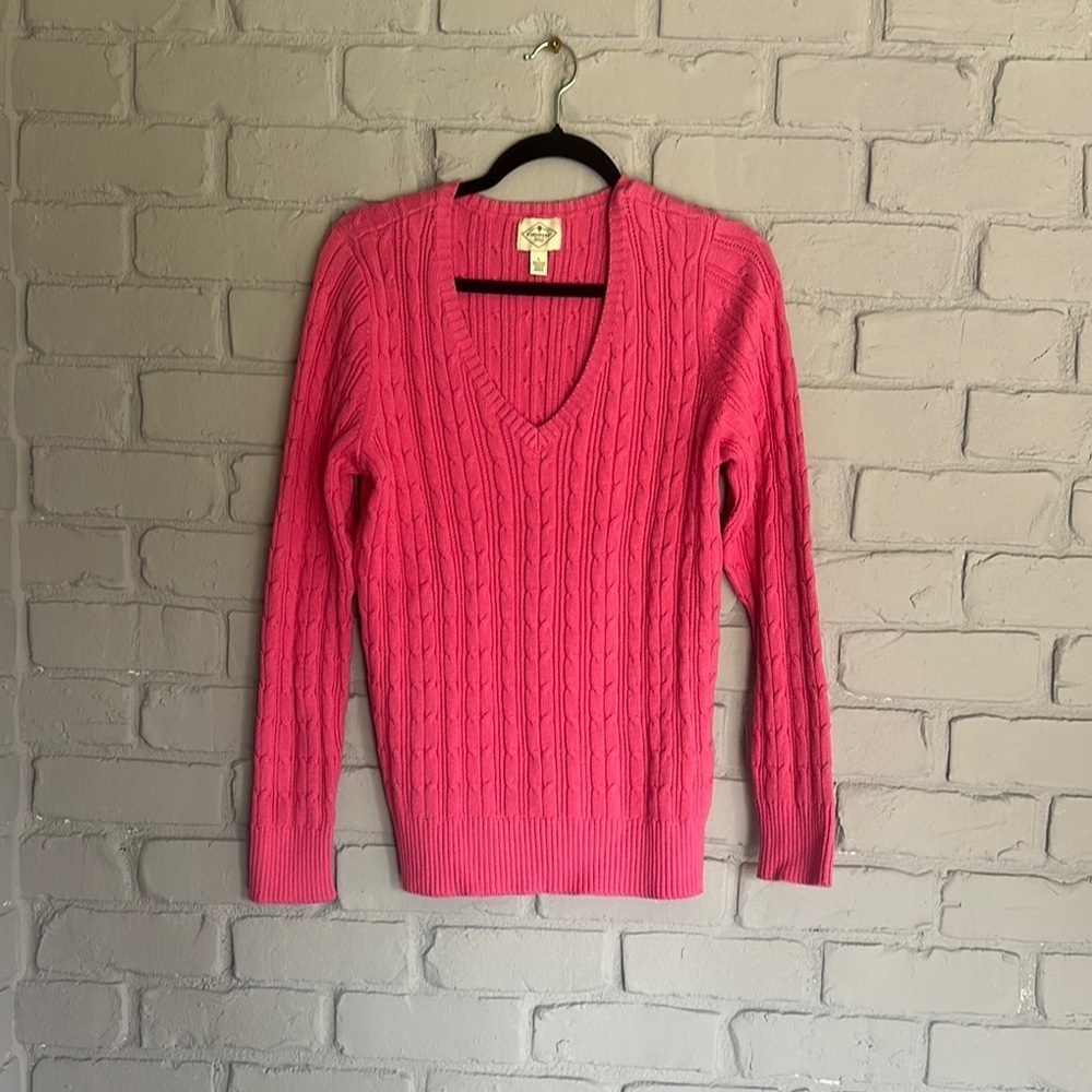 NWOT St. John's Bay Pink V-Neck Sweater Cable Knit size L